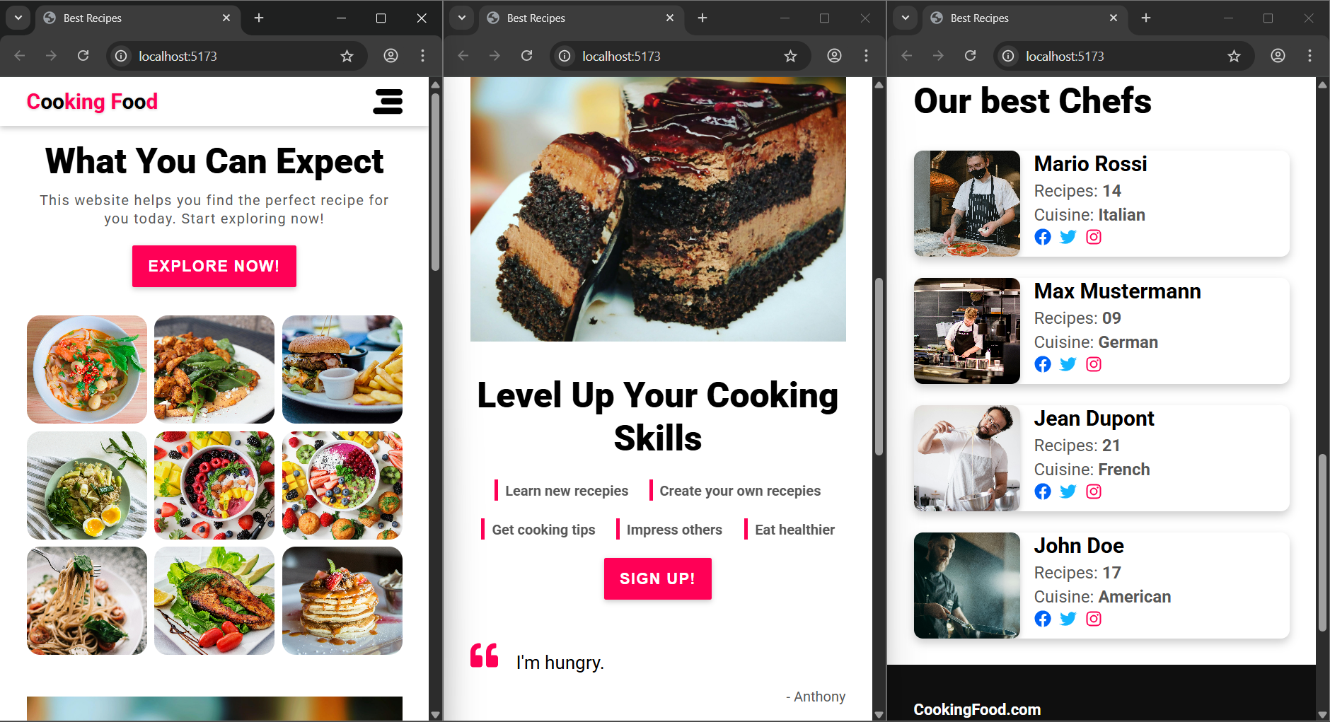 A preview of the website